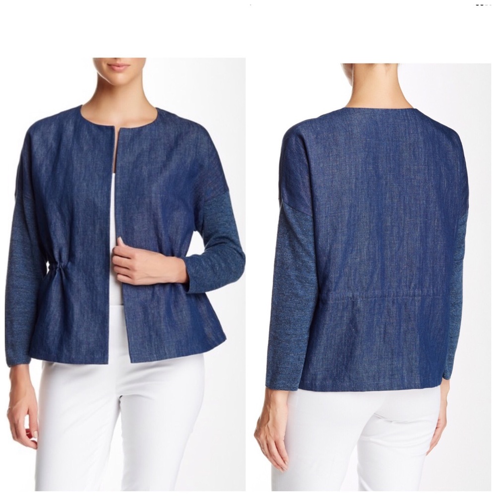 Lafayette 148 New York Navy Blue Open-Front Jacket